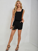 Square Neck Wide Strap Tank and Shorts Set - Trendsi - Flyclothing LLC