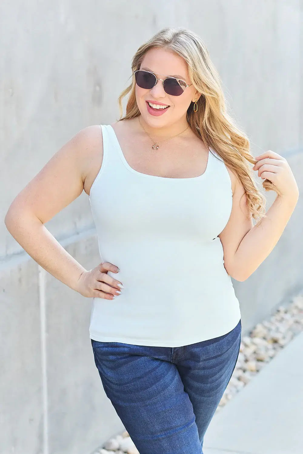 Basic Bae Full Size Square Neck Wide Strap Tank - ShopBasicbae - Flyclothing LLC