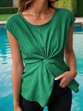 Twisted Round Neck Cap Sleeve Blouse - Flyclothing LLC