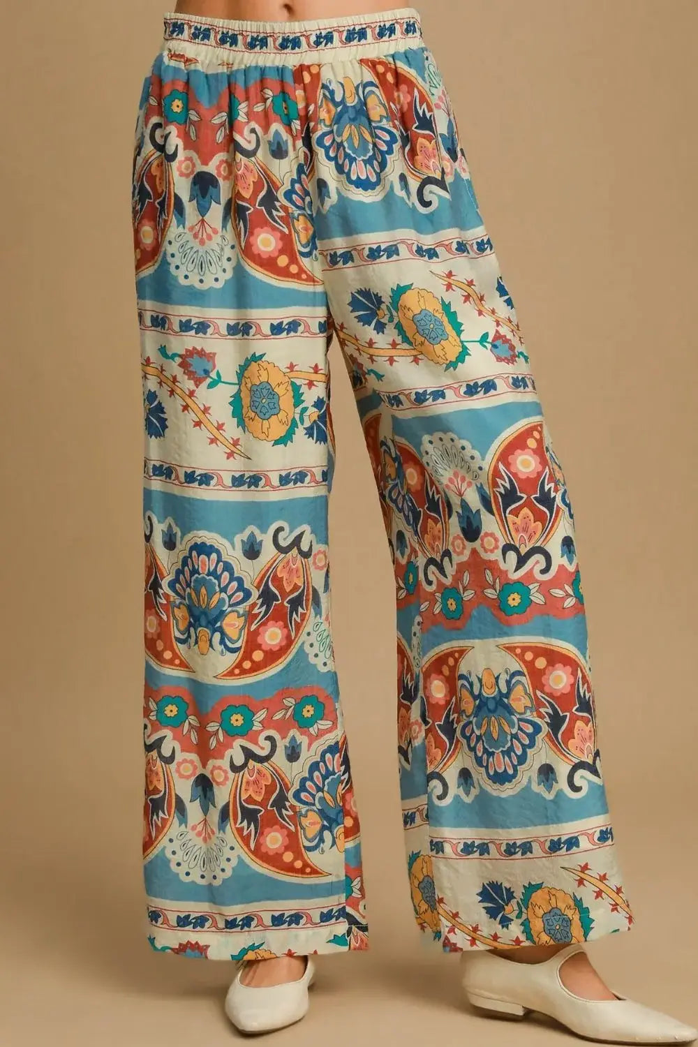 Umgee Full Size Wide Leg Border Print Pants Plus Size - Trendsi - Flyclothing LLC