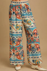 Umgee Full Size Wide Leg Border Print Pants Plus Size - Trendsi - Flyclothing LLC