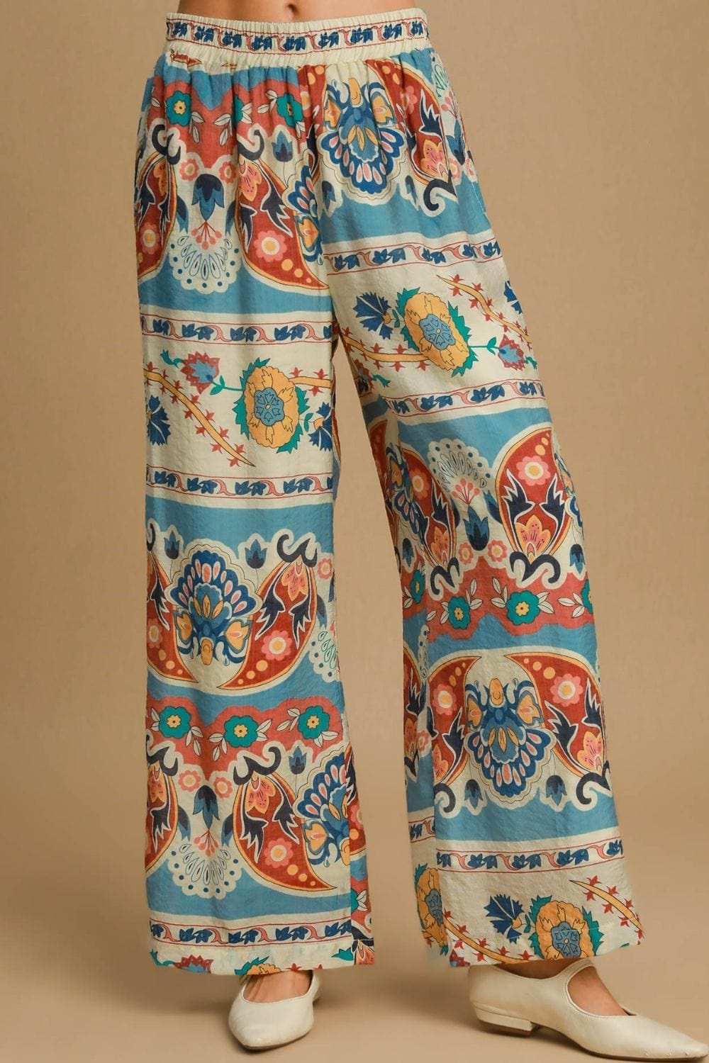 Umgee Full Size Wide Leg Border Print Pants Plus Size - Trendsi - Flyclothing LLC