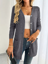 Open Front Longline Cardigan with Side Pockets - Trendsi - Flyclothing LLC