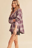 Aemi + Co Side Slit Patch Pocket Plaid Button Down Jacket - Trendsi - Flyclothing LLC