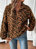Leopard Half Zip Long Sleeve Sweatshirt - Trendsi