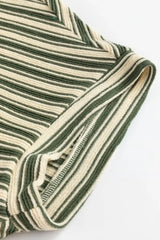 Stripe Textured Side Slit Crew Neck T-Shirt - Trendsi - Flyclothing LLC