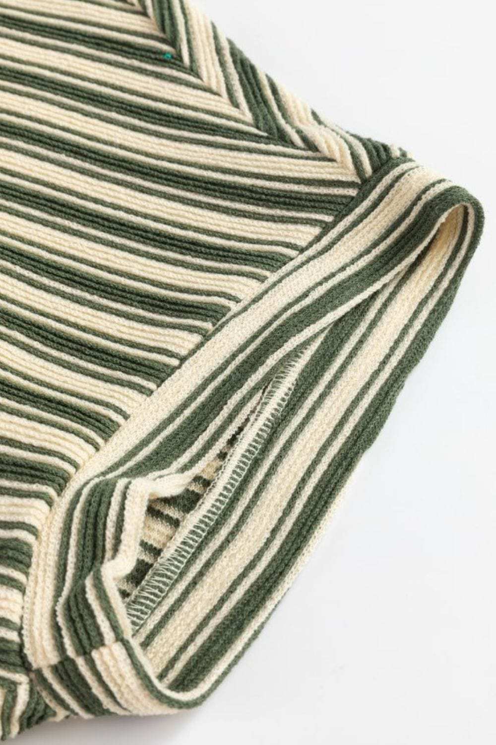 Stripe Textured Side Slit Crew Neck T-Shirt - Trendsi - Flyclothing LLC