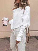 Full Size One-Shoulder Ribbed Sweater Plus Size - Trendsi - Flyclothing LLC