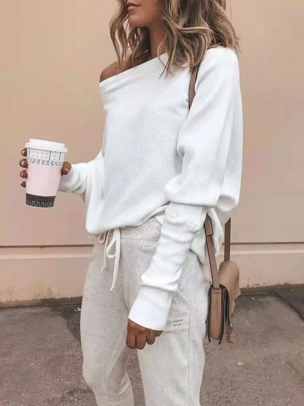 Full Size One-Shoulder Ribbed Sweater Plus Size - Trendsi - Flyclothing LLC