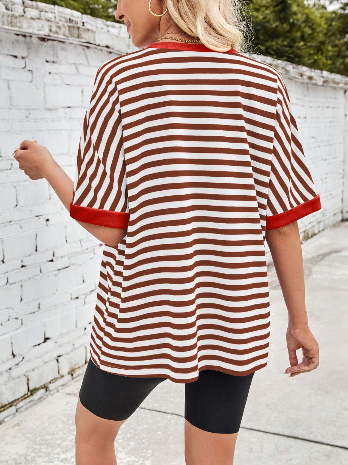 Lovelet Striped Round Neck Half Sleeve T-Shirt - Trendsi