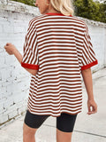 Lovelet Striped Round Neck Half Sleeve T-Shirt - Trendsi - Flyclothing LLC