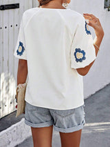 Embroidered Tie Neck Puff Sleeve Blouse - Trendsi - Flyclothing LLC