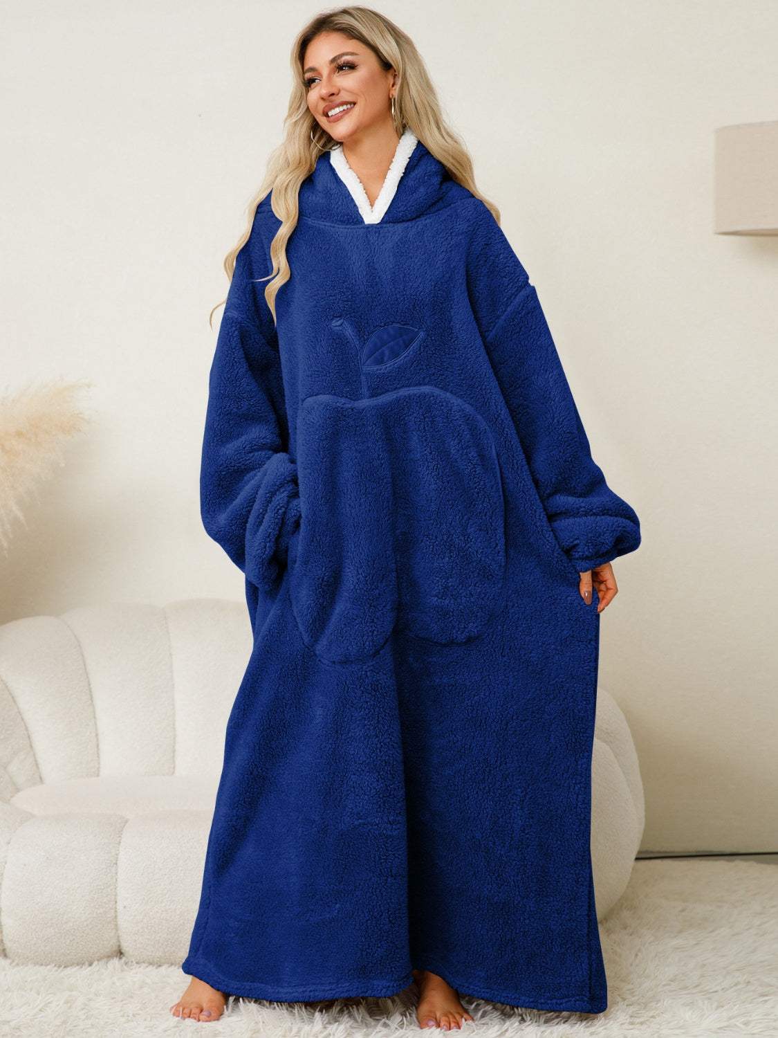 Pocketed Contrast Long Sleeve Hooded Lounge Dress - Trendsi - Flyclothing LLC