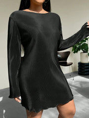 Honey Plus Size Lettuce Hem Round Neck Long Sleeve Dress - Trendsi