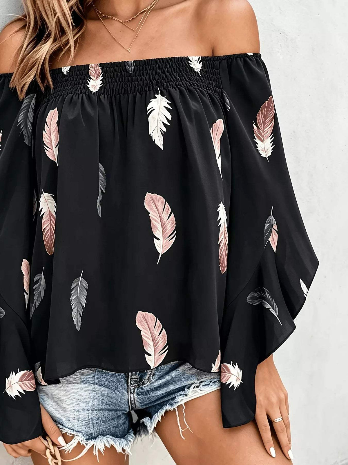 Printed Off Shoulder Blouse - Trendsi - Flyclothing LLC