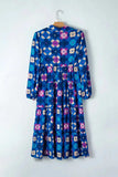 Printed Collared Neck Long Sleeve Midi Dress - Trendsi - Flyclothing LLC