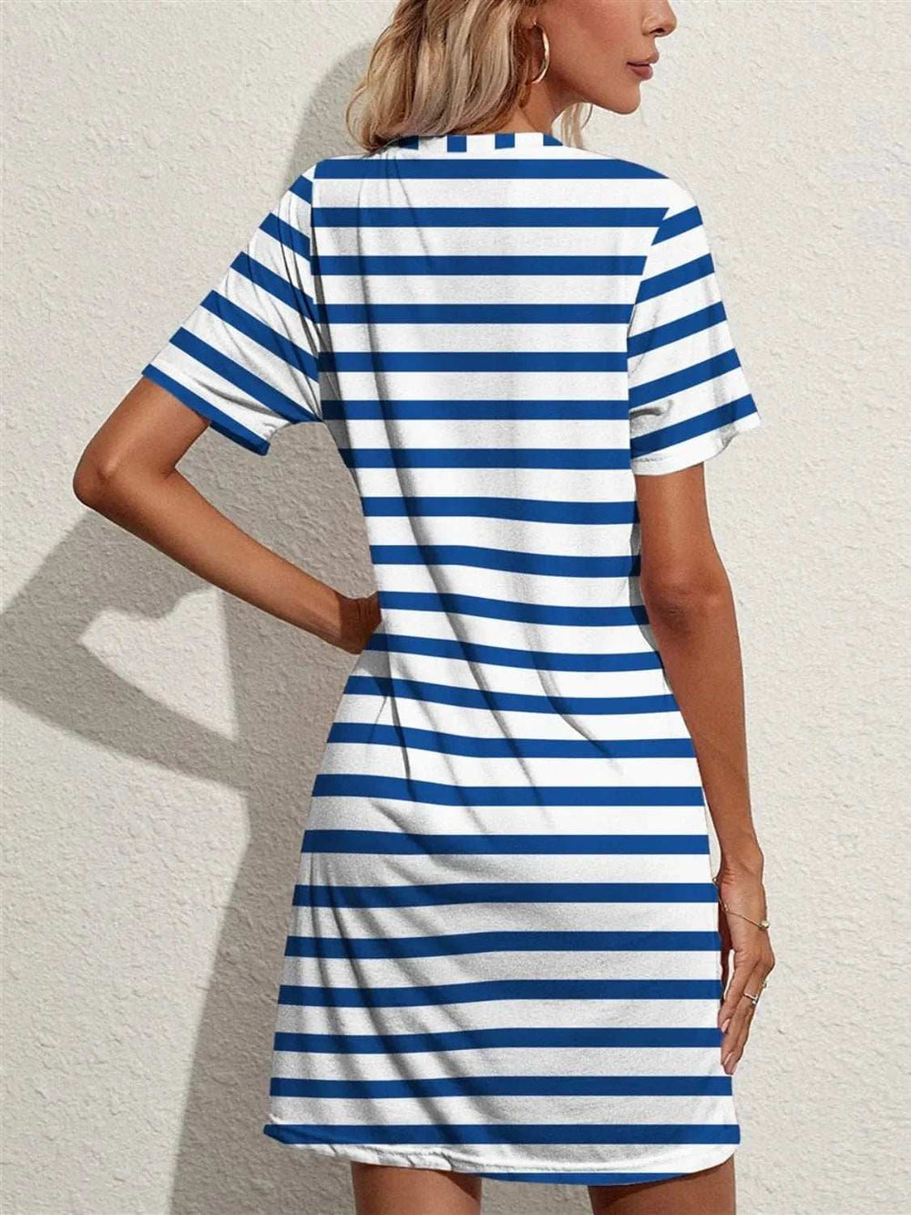 Contrast Striped Round Neck Short Sleeve Dress - Trendsi - Flyclothing LLC