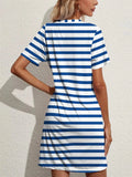 Contrast Striped Round Neck Short Sleeve Dress - Trendsi
