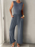 Round Neck Sleeveless Wide Leg Jumpsuit - Trendsi - Flyclothing LLC