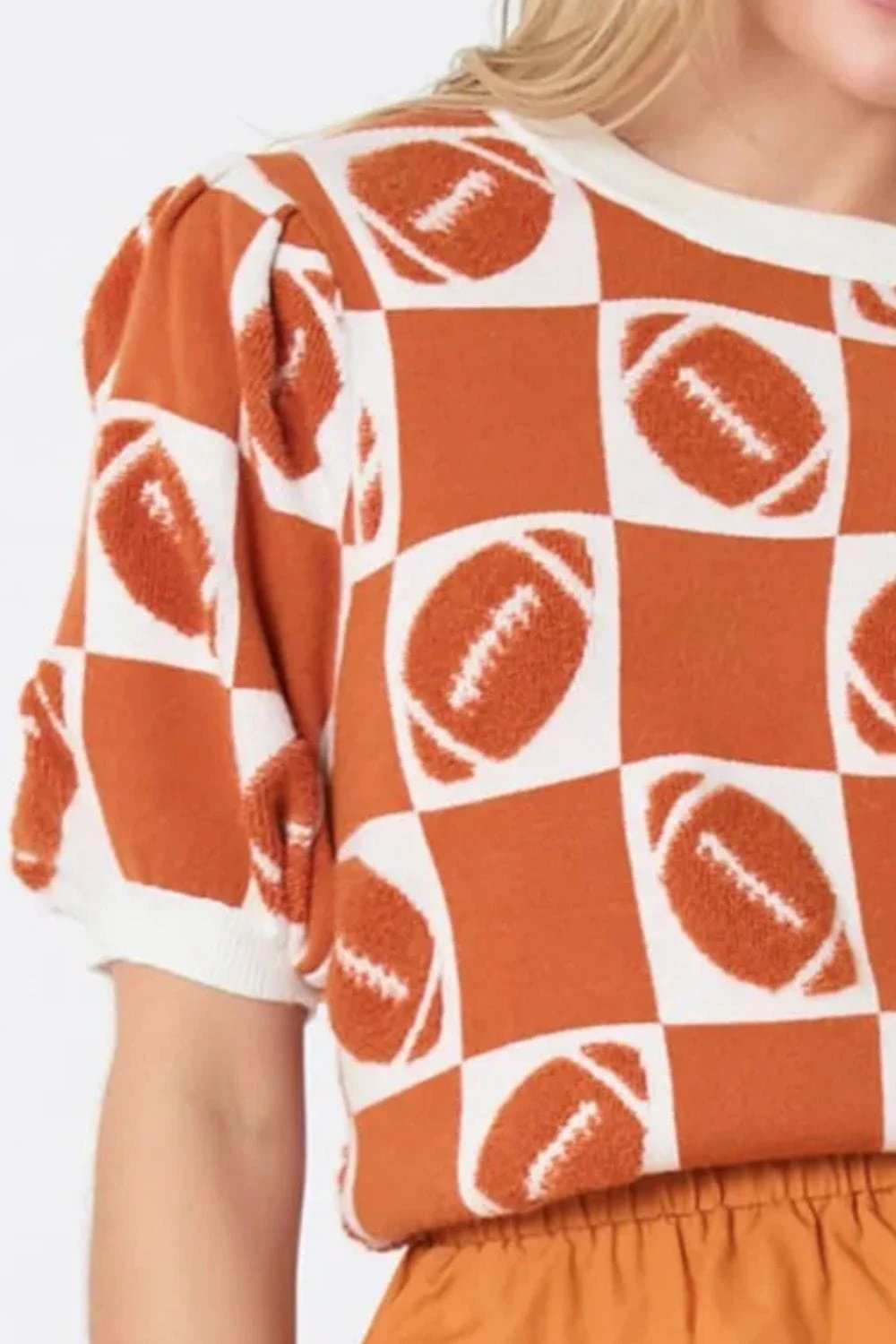 Football Round Neck Short Sleeve Sweater - Trendsi - Flyclothing LLC