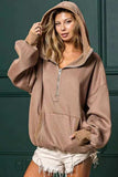 BiBi Stitch Detailed Elastic Hem Half Zip Fleece Hoodie - Trendsi - Flyclothing LLC