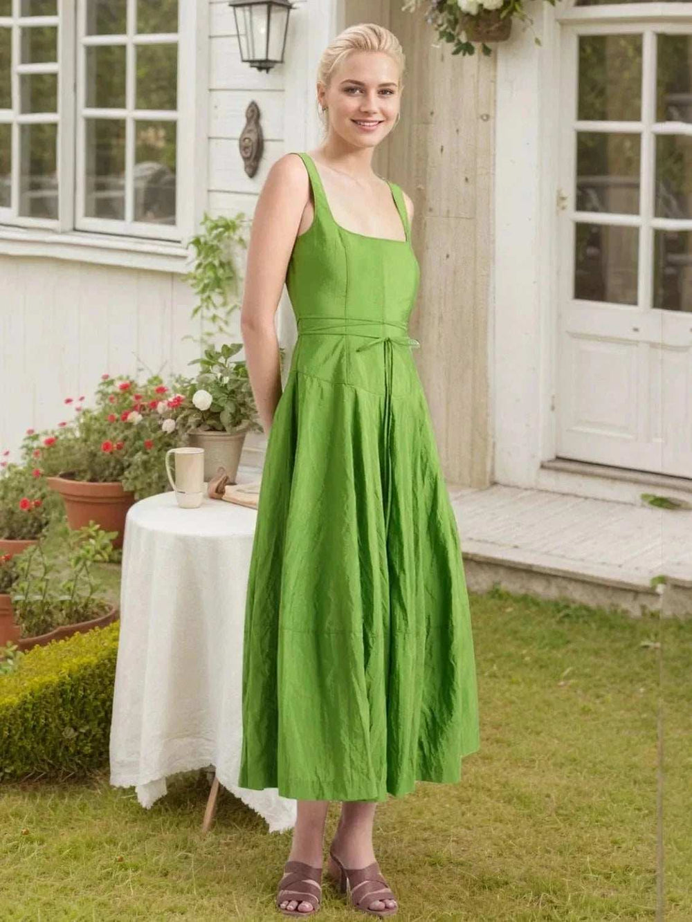 Square Neck Sleeveless Midi Swing Dress - Trendsi - Flyclothing LLC