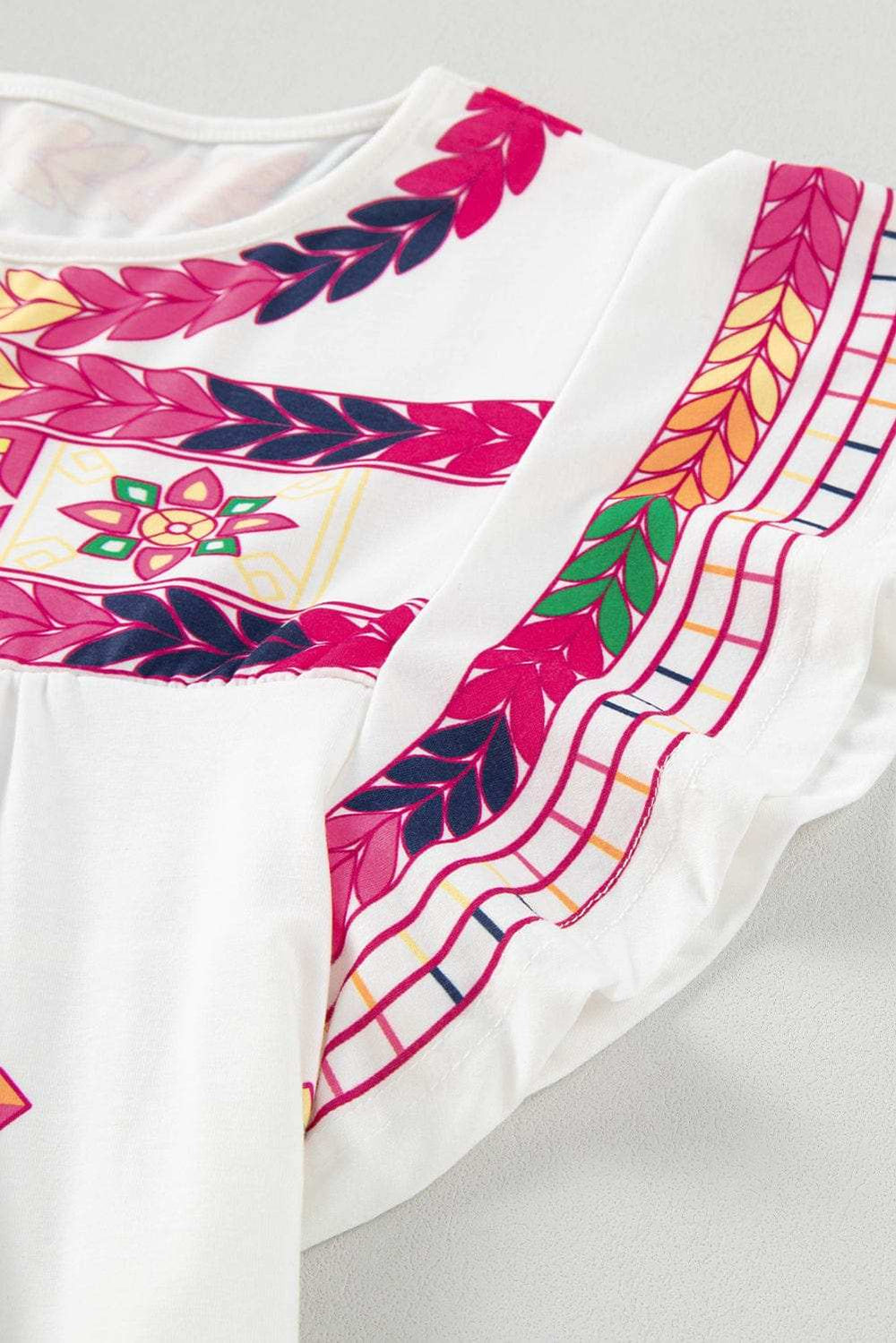 Printed Round Neck Cap Sleeve Blouse - Trendsi - Flyclothing LLC