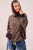 BiBi Leopard Print Waffle Half Zip Up Hoodie W Pocket - Trendsi - Flyclothing LLC