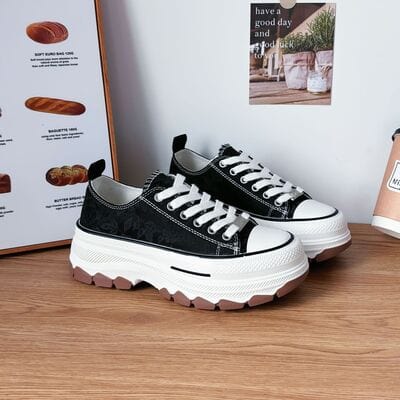 Lace-Up Canvas Platform Sneakers - Trendsi