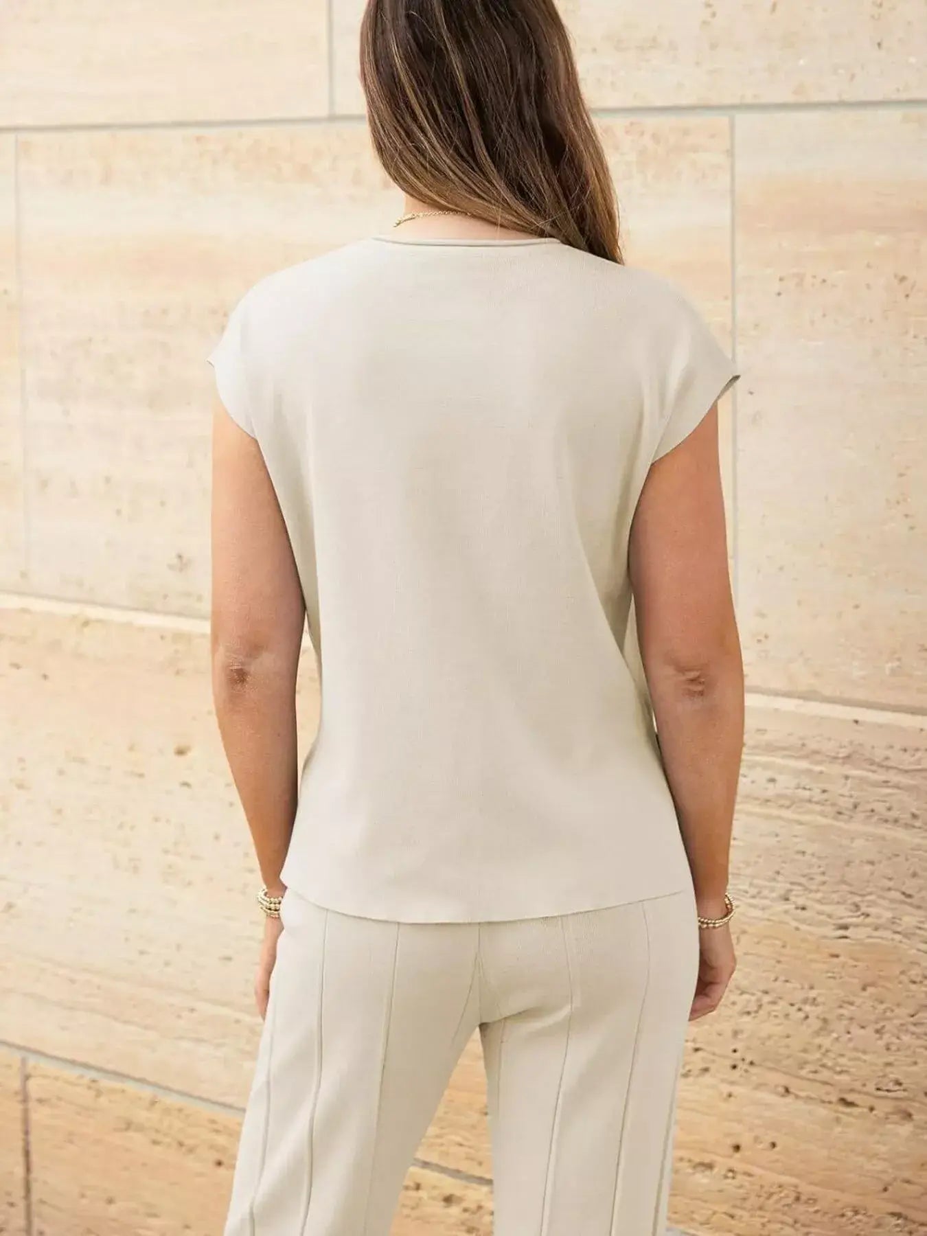 Casual Solid Color Cap Sleeve Top and Pants Knit Set - Trendsi - Flyclothing LLC