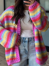 Multi-Color Striped Chunky Knit Open-Front Cardigan - Trendsi - Flyclothing LLC