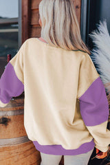 Contrast Round Neck Long Sleeve Sweatshirt - Trendsi - Flyclothing LLC