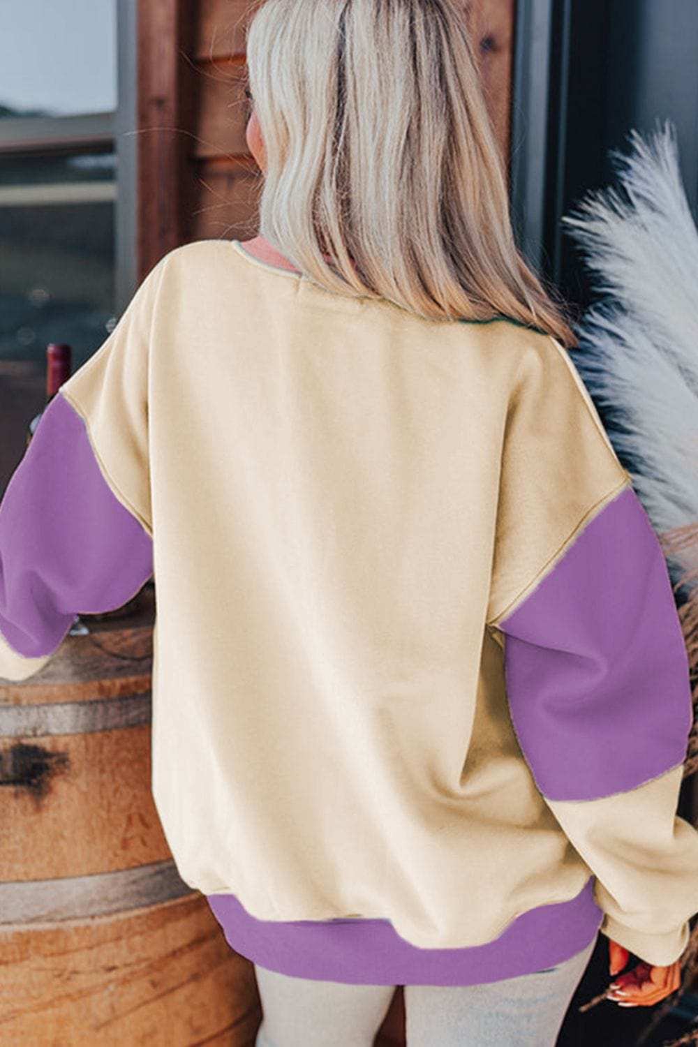 Contrast Round Neck Long Sleeve Sweatshirt - Trendsi - Flyclothing LLC