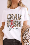 CRAWFISH SEASON Leopard Round Neck Short Sleeve T-Shirt - Trendsi