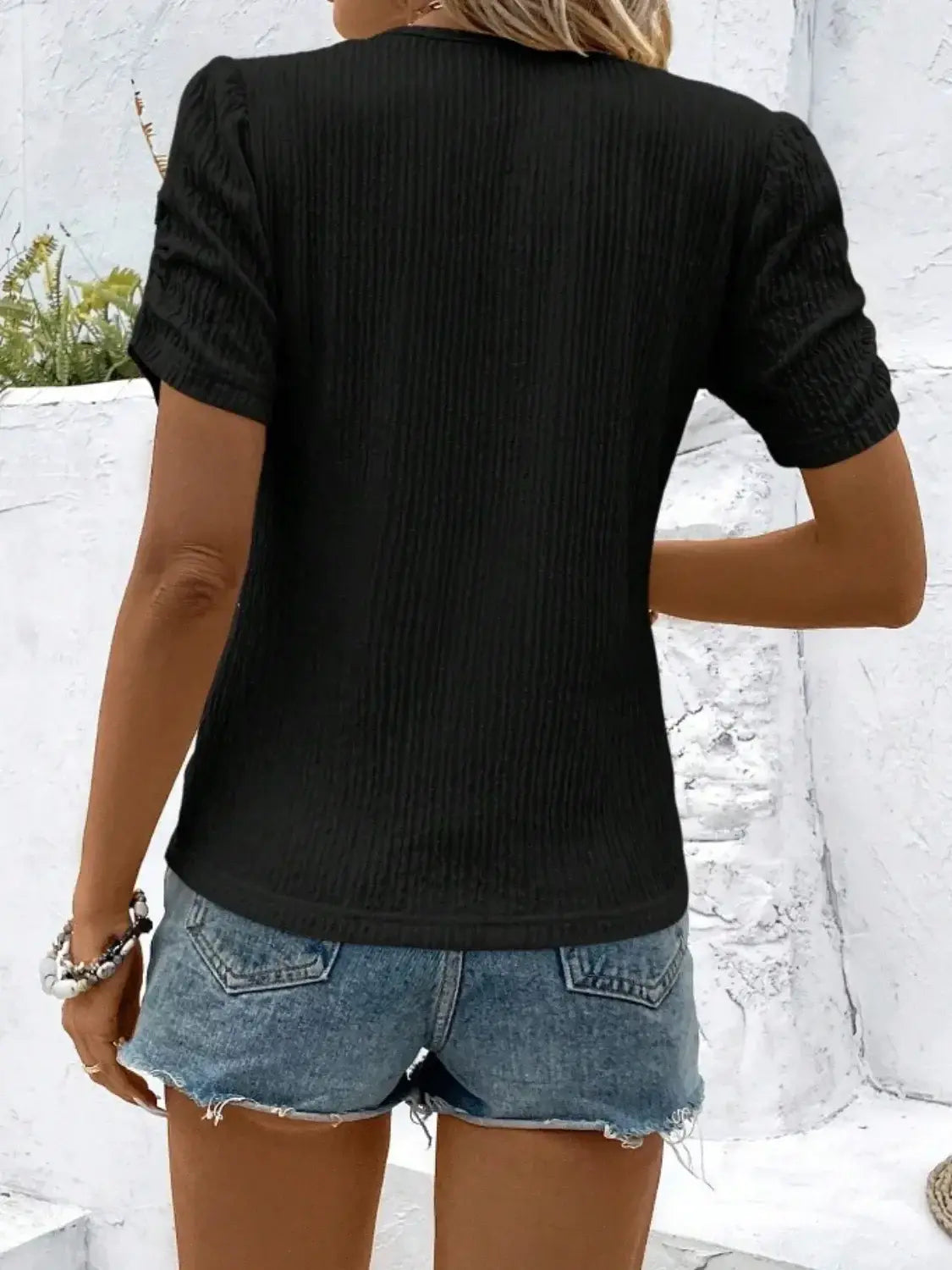 Ruched Round Neck Short Sleeve Top - Trendsi - Flyclothing LLC