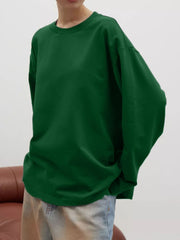 Round Neck Dropped Shoulder Long Sleeve T-Shirt - Trendsi