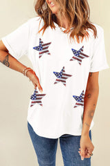 Sequin Star Round Neck Short Sleeve T-Shirt - Trendsi - Flyclothing LLC
