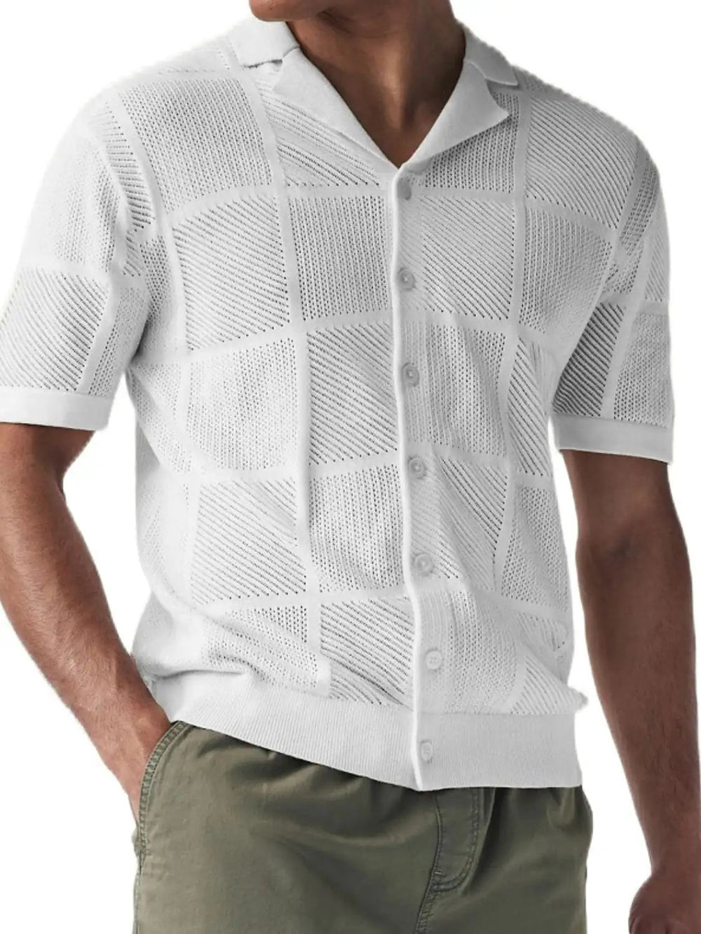 Men's Button Down Checkered Eyelet Shirt - Trendsi