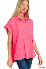 Zenana Woven Airflow Button Down Shirt - Trendsi - Flyclothing LLC