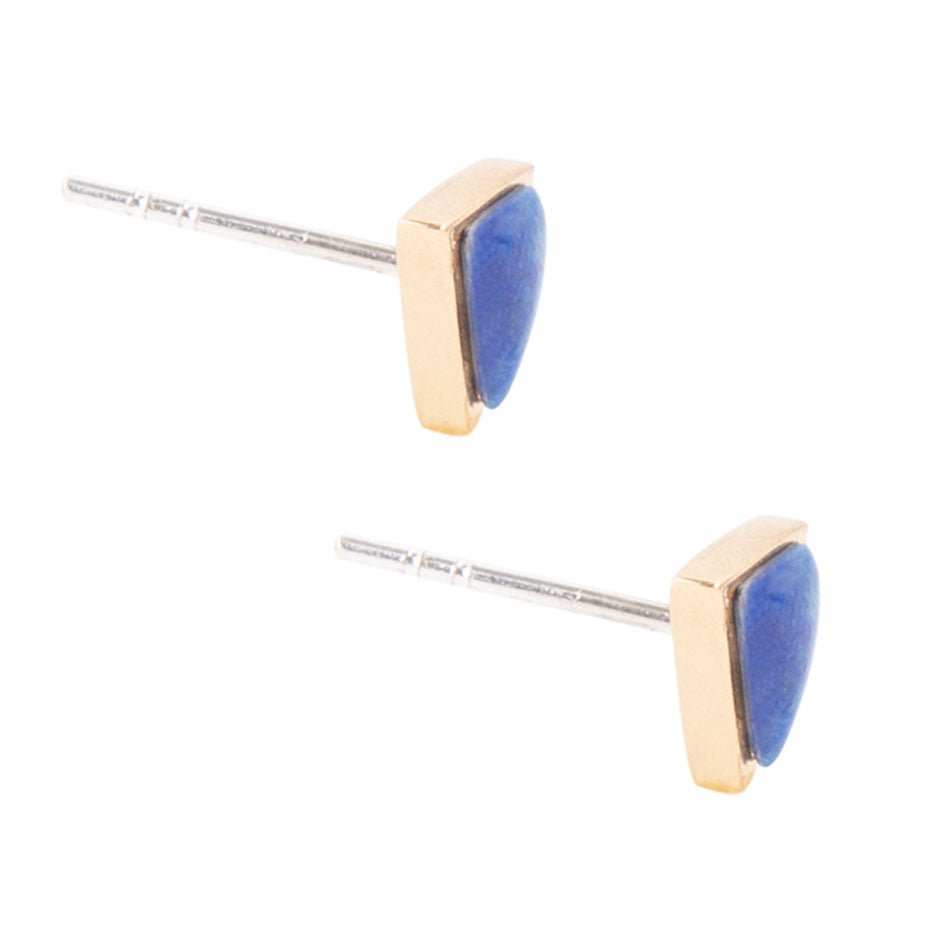 Dainty Blue Lapis Golden Triangle Stud - Barse Jewelry - Flyclothing LLC