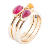 Dainty Stackable Red and Yellow Agate Golden Ring Set
