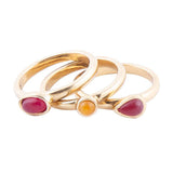 Dainty Stackable Red and Yellow Agate Golden Ring Set - Barse Jewelry - Flyclothing LLC
