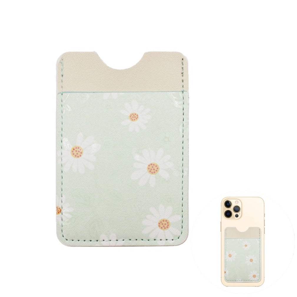 Daisy Flower Patterned Faux Leather Adhesive Card Holder For Phone - Madeline Love - Flyclothing LLC