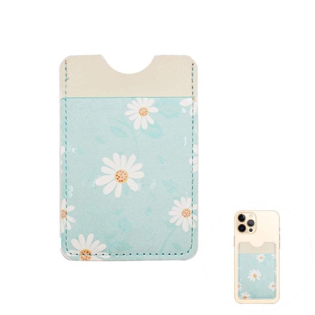 Daisy Flower Patterned Faux Leather Adhesive Card Holder For Phone - Madeline Love - Flyclothing LLC