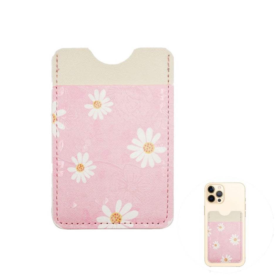 Daisy Flower Patterned Faux Leather Adhesive Card Holder For Phone - Madeline Love - Flyclothing LLC
