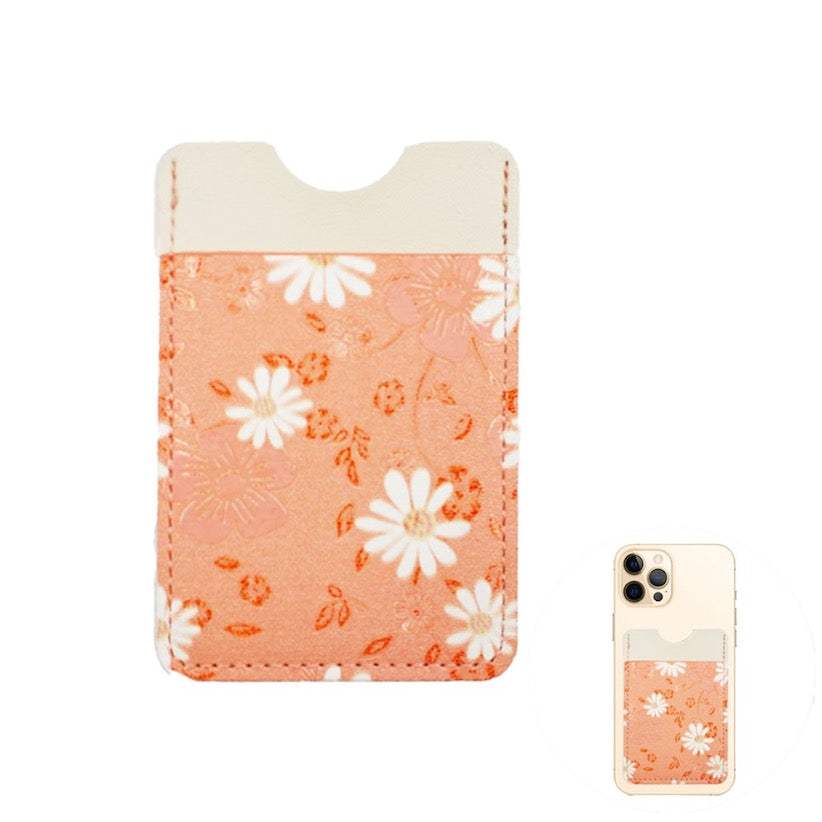 Daisy Flower Patterned Faux Leather Adhesive Card Holder For Phone - Madeline Love - Flyclothing LLC