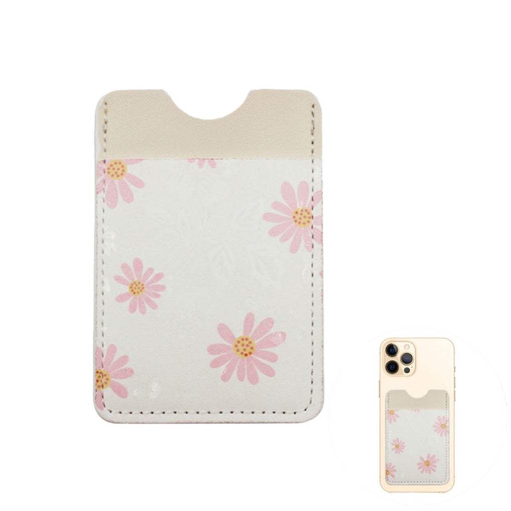 Daisy Flower Patterned Faux Leather Adhesive Card Holder For Phone - Madeline Love - Flyclothing LLC