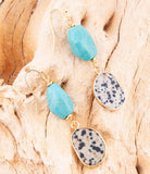 Dalmatian Jasper Blue Magnesite Golden Drop Earrings - Barse Jewelry - Flyclothing LLC
