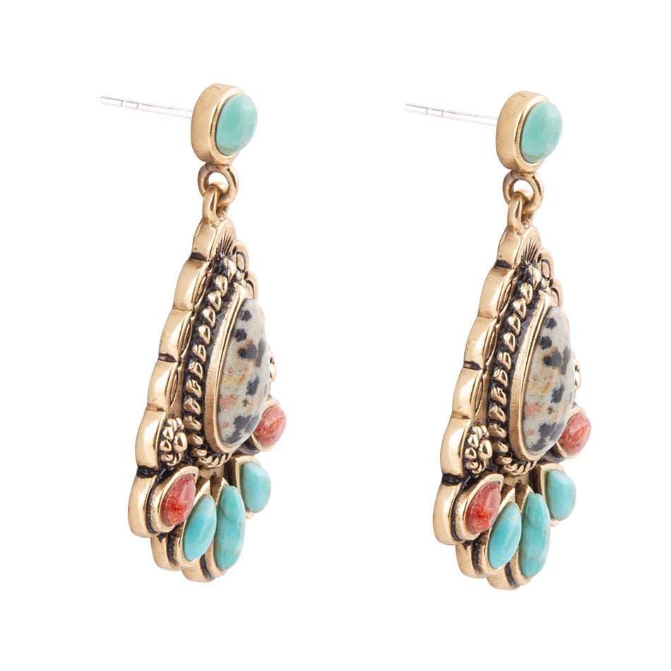 Dalmatian Jasper Colorful Golden Drop Earrings - Barse Jewelry - Flyclothing LLC