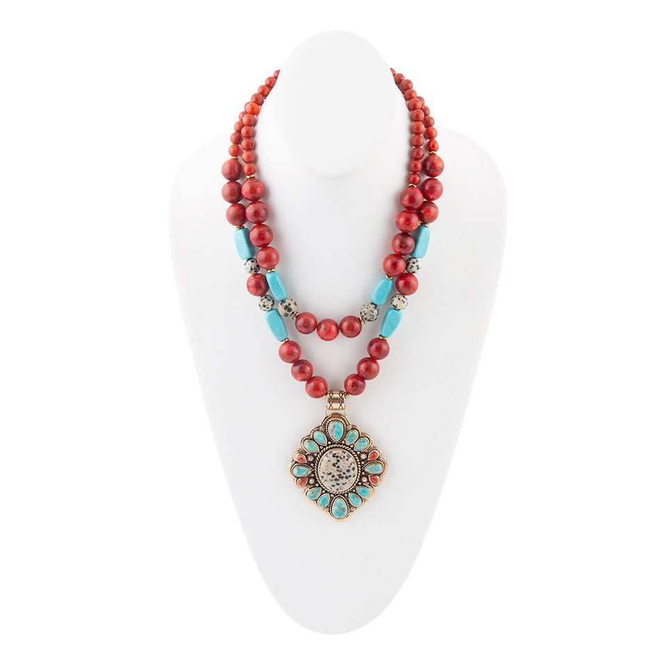 Dalmatian Jasper Colorful Golden Pendant Necklace - Barse Jewelry - Flyclothing LLC